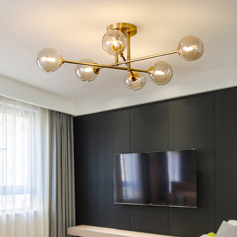 Modern Style Sputnik Shape Flush Mount Metal Ceiling Light in Gold for Living Room