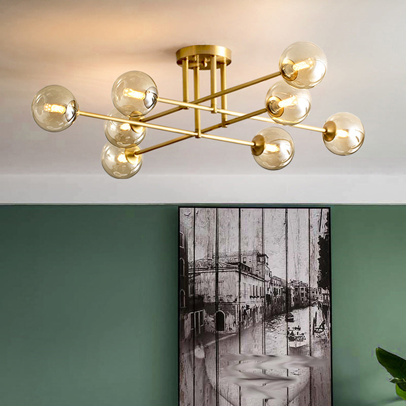 Modern Style Sputnik Shape Flush Mount Metal Ceiling Light in Gold for Living Room