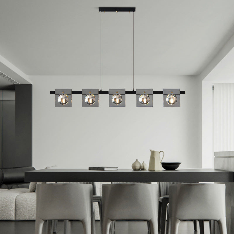 Multiple-Light Rectangular Island Pendant Modern Glass Island Lighting