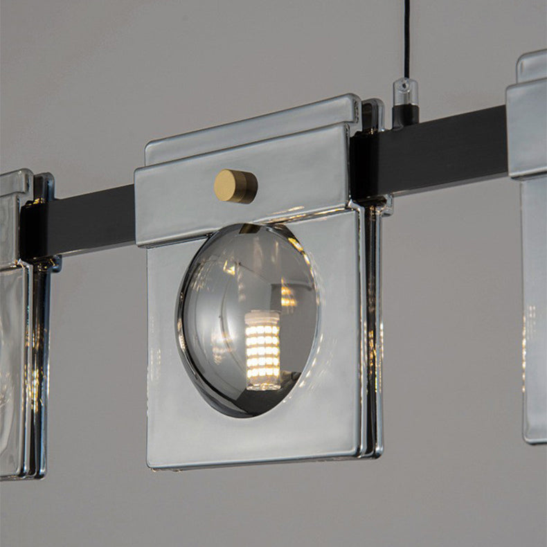 Multiple-Light Rectangular Island Pendant Modern Glass Island Lighting
