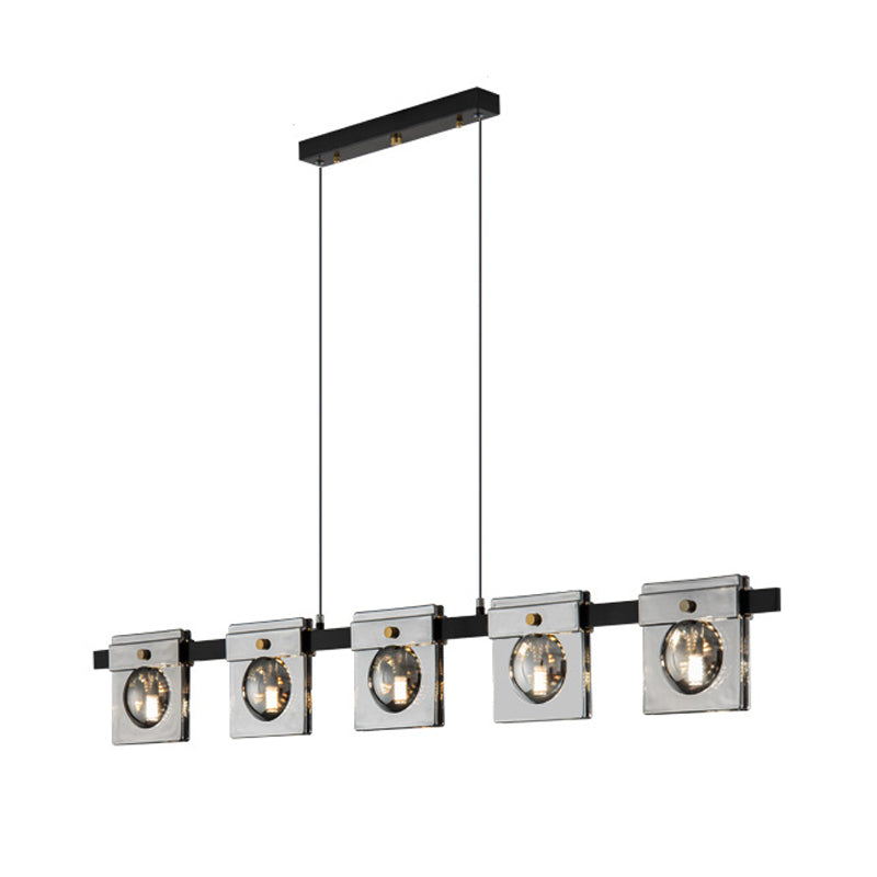 Multiple-Light Rectangular Island Pendant Modern Glass Island Lighting