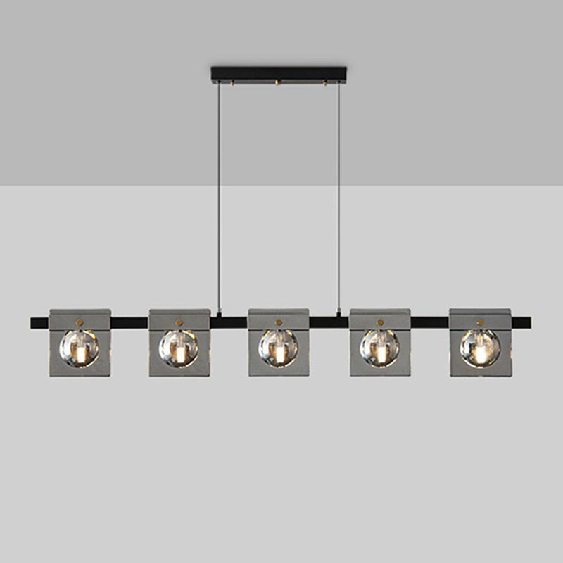 Multiple-Light Rectangular Island Pendant Modern Glass Island Lighting