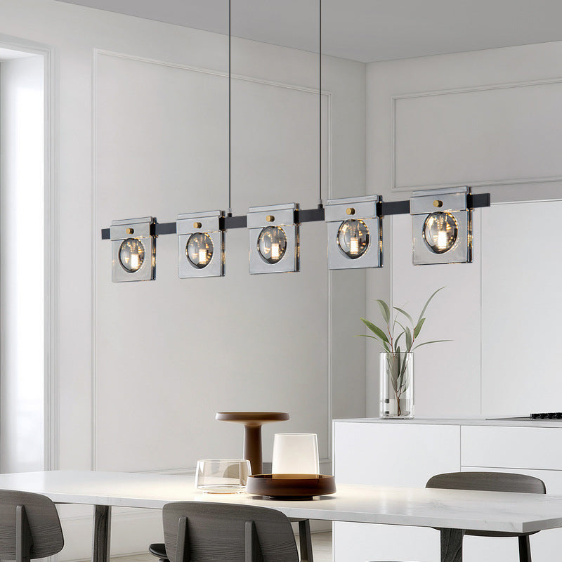 Multiple-Light Rectangular Island Pendant Modern Glass Island Lighting
