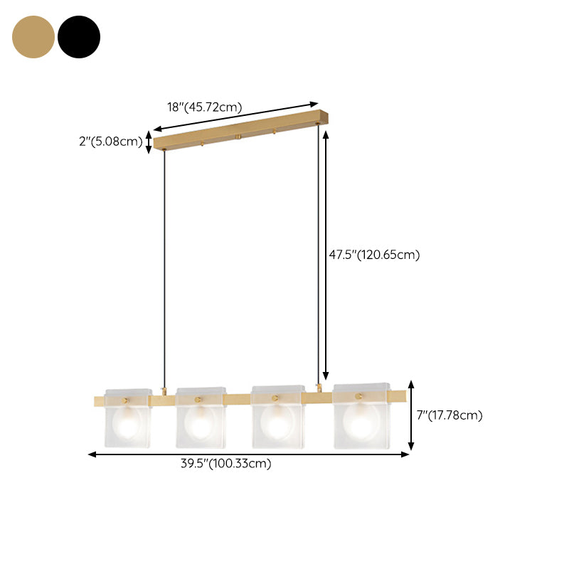Multiple-Light Rectangular Island Pendant Modern Glass Island Lighting