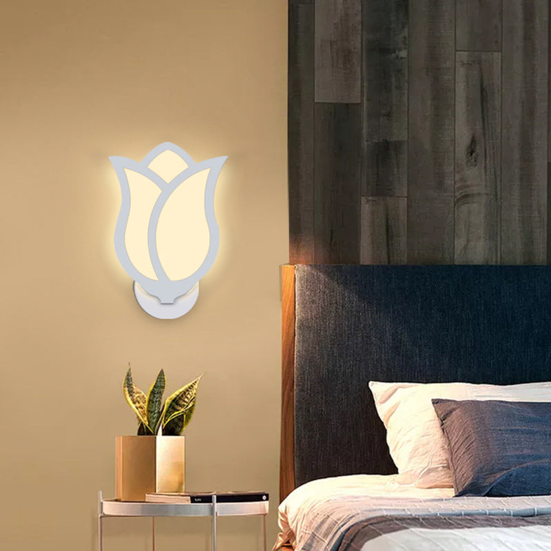 Flower Shape Wall Lamp Modern Style Acrylic 1 Light Sconce in White