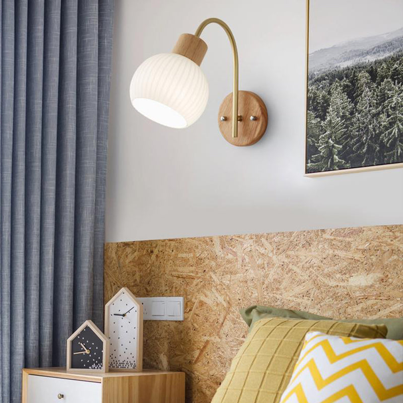 Single Modernism Beige Wall Mounted Sconce Shaded Wall Light with Wood