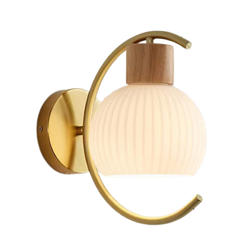 Single Modernism Beige Wall Mounted Sconce Shaded Wall Light with Wood