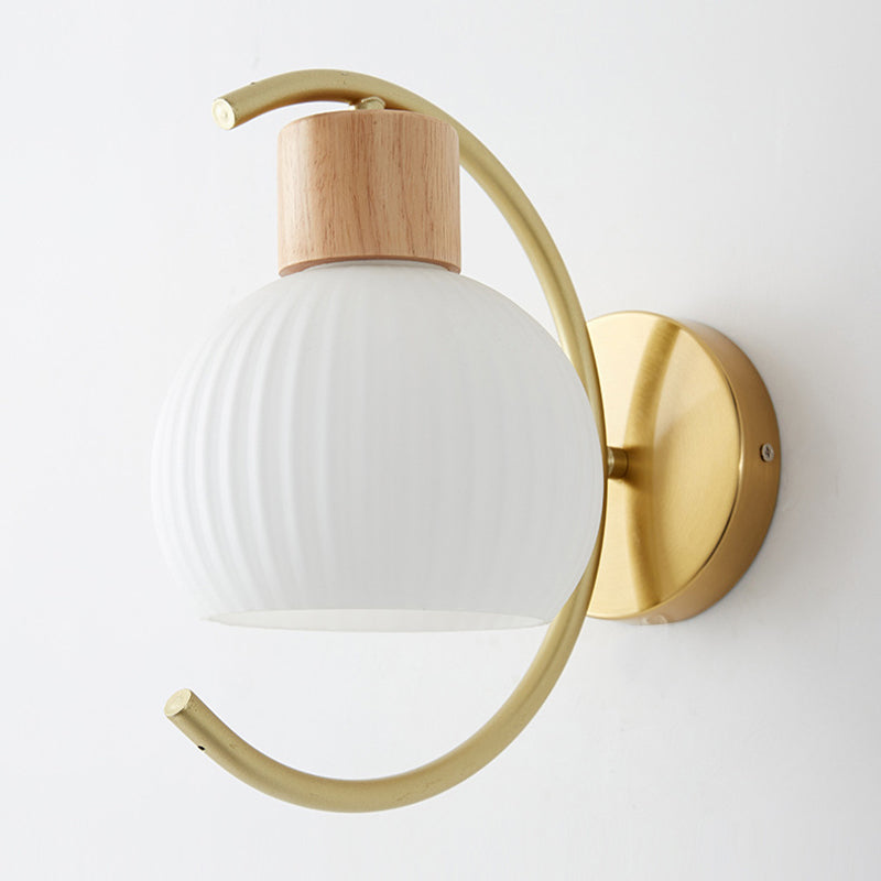 Single Modernism Beige Wall Mounted Sconce Shaded Wall Light with Wood