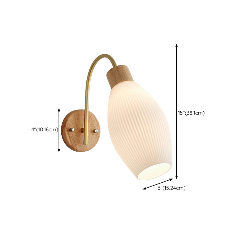 Single Modernism Beige Wall Mounted Sconce Shaded Wall Light with Wood