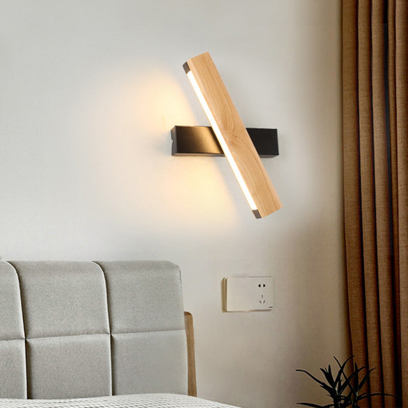 Single Modernism Beige Wall Mounted Sconce Wooden LED Wall Light