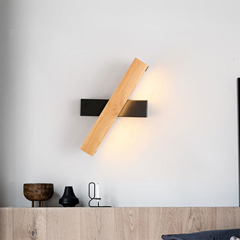 Single Modernism Beige Wall Mounted Sconce Wooden LED Wall Light