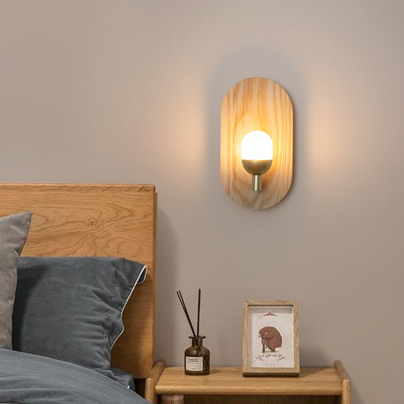 Single Modernism Beige Wall Mounted Sconce Oval Wooden Wall Light