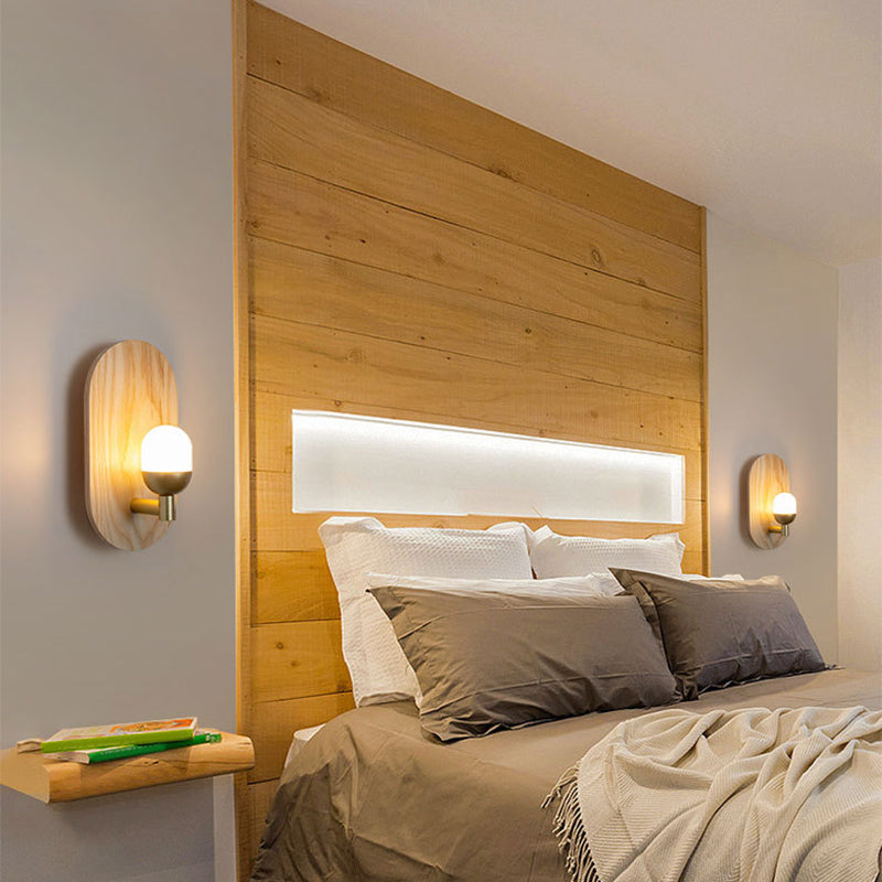 Single Modernism Beige Wall Mounted Sconce Oval Wooden Wall Light