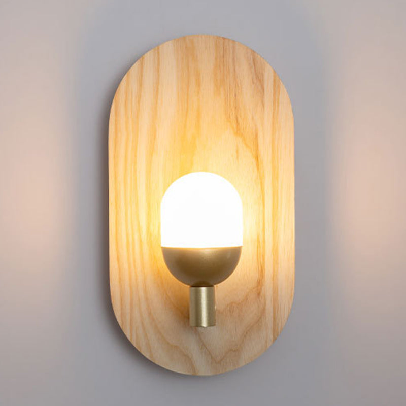 Single Modernism Beige Wall Mounted Sconce Oval Wooden Wall Light