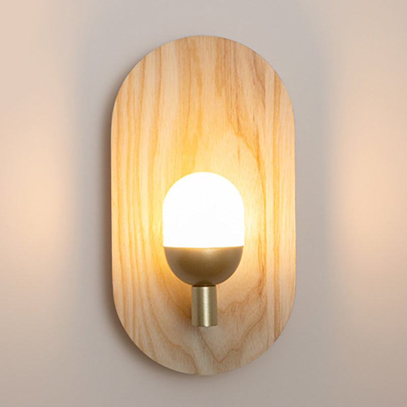 Single Modernism Beige Wall Mounted Sconce Oval Wooden Wall Light