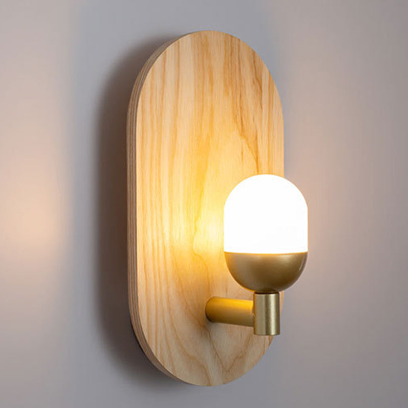 Single Modernism Beige Wall Mounted Sconce Oval Wooden Wall Light
