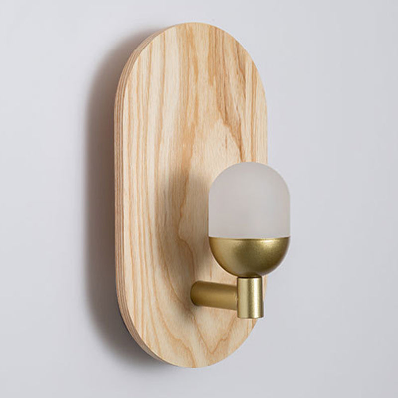 Single Modernism Beige Wall Mounted Sconce Oval Wooden Wall Light