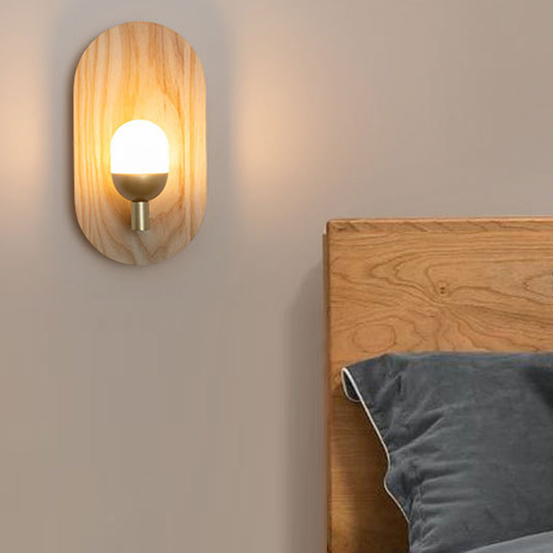 Single Modernism Beige Wall Mounted Sconce Oval Wooden Wall Light