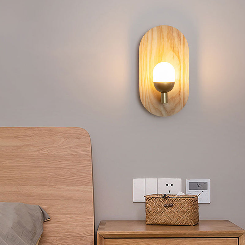 Single Modernism Beige Wall Mounted Sconce Oval Wooden Wall Light