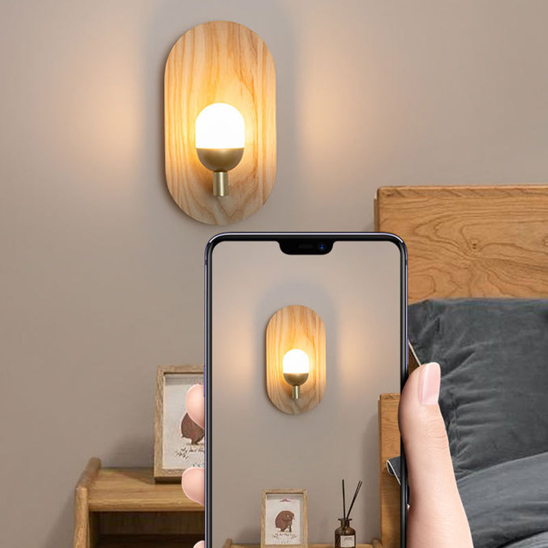 Single Modernism Beige Wall Mounted Sconce Oval Wooden Wall Light