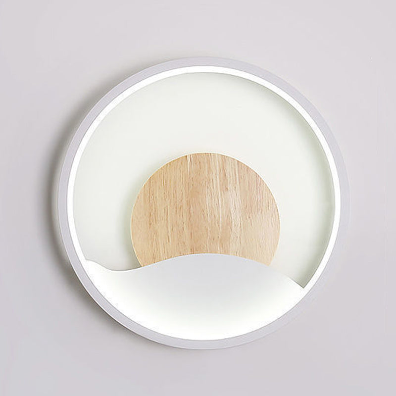 Iron and Wood Modern Wall Mount Round LED in White / Grey Wall Light