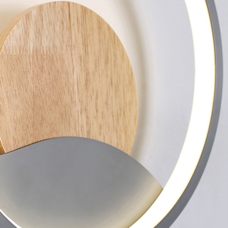 Iron and Wood Modern Wall Mount Round LED in White / Grey Wall Light