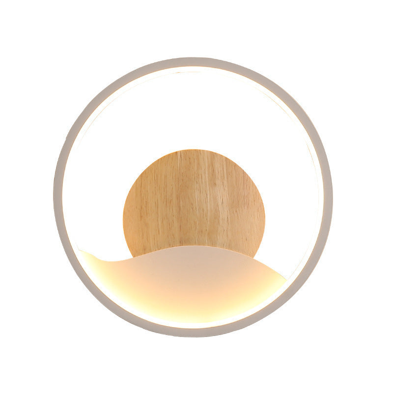 Iron and Wood Modern Wall Mount Round LED in White / Grey Wall Light