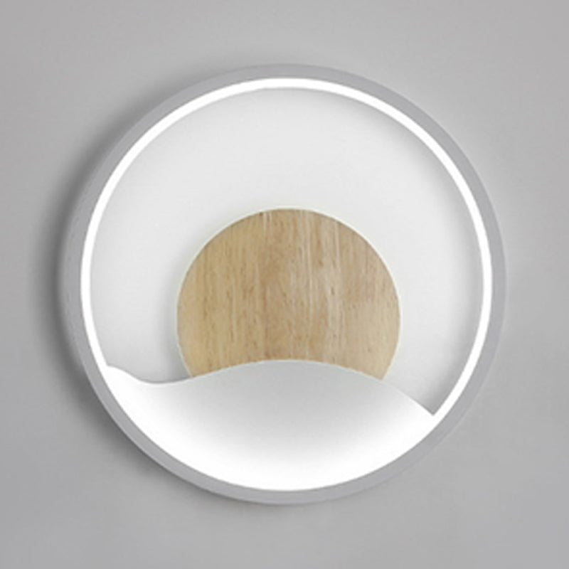 Iron and Wood Modern Wall Mount Round LED in White / Grey Wall Light