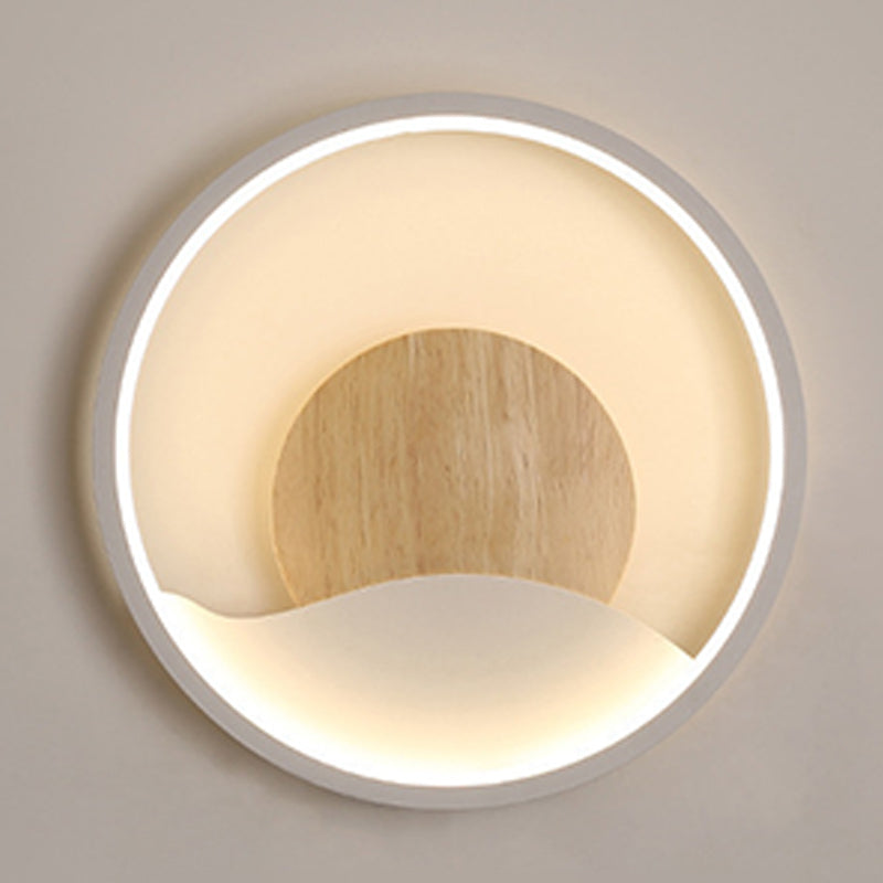 Iron and Wood Modern Wall Mount Round LED in White / Grey Wall Light