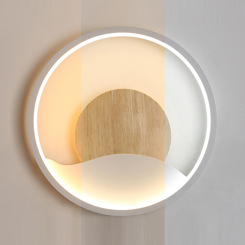 Iron and Wood Modern Wall Mount Round LED in White / Grey Wall Light