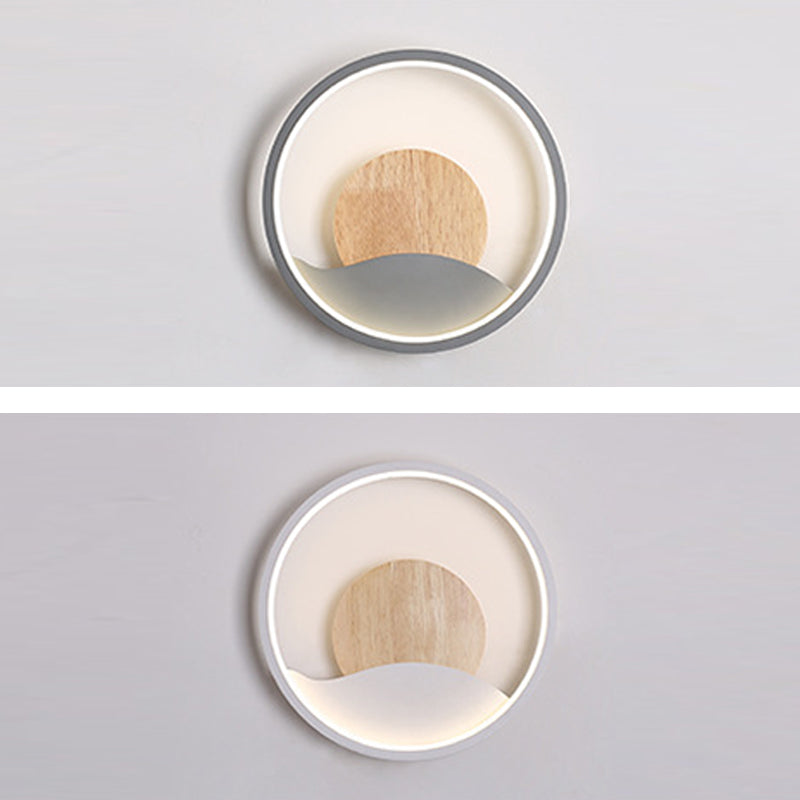 Iron and Wood Modern Wall Mount Round LED in White / Grey Wall Light