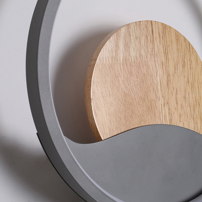 Iron and Wood Modern Wall Mount Round LED in White / Grey Wall Light