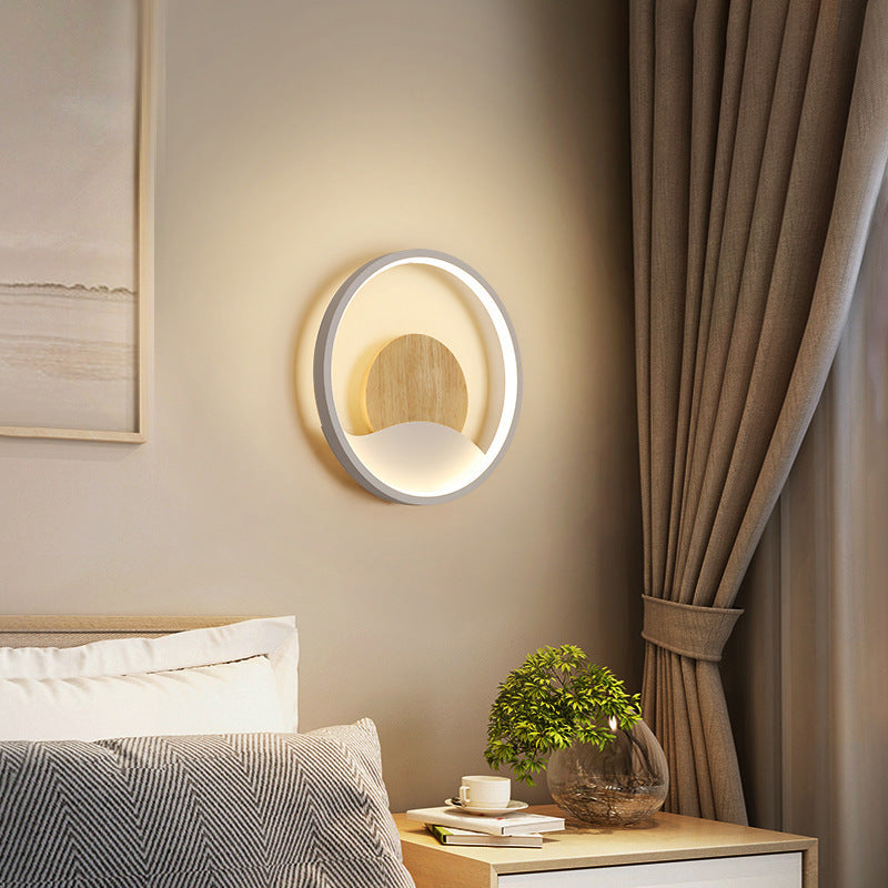 Iron and Wood Modern Wall Mount Round LED in White / Grey Wall Light