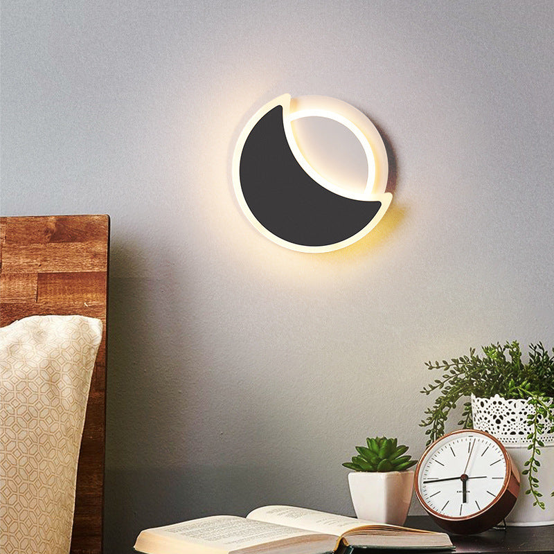 Modern 2 - Light Round Wall Light in Black / White Finish Iron and Acrylic Wall Flush