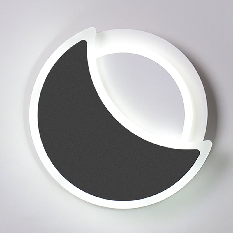 Modern 2 - Light Round Wall Light in Black / White Finish Iron and Acrylic Wall Flush
