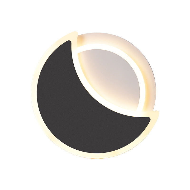 Modern 2 - Light Round Wall Light in Black / White Finish Iron and Acrylic Wall Flush