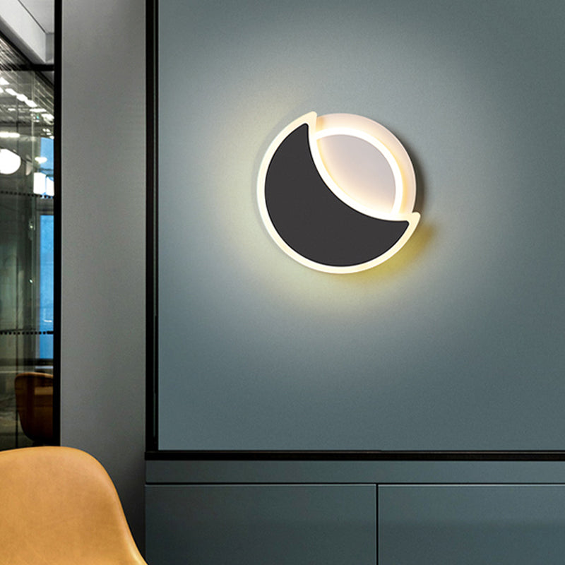 Modern 2 - Light Round Wall Light in Black / White Finish Iron and Acrylic Wall Flush