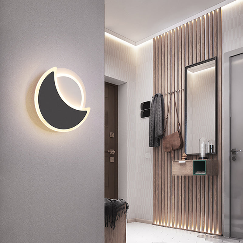 Modern 2 - Light Round Wall Light in Black / White Finish Iron and Acrylic Wall Flush