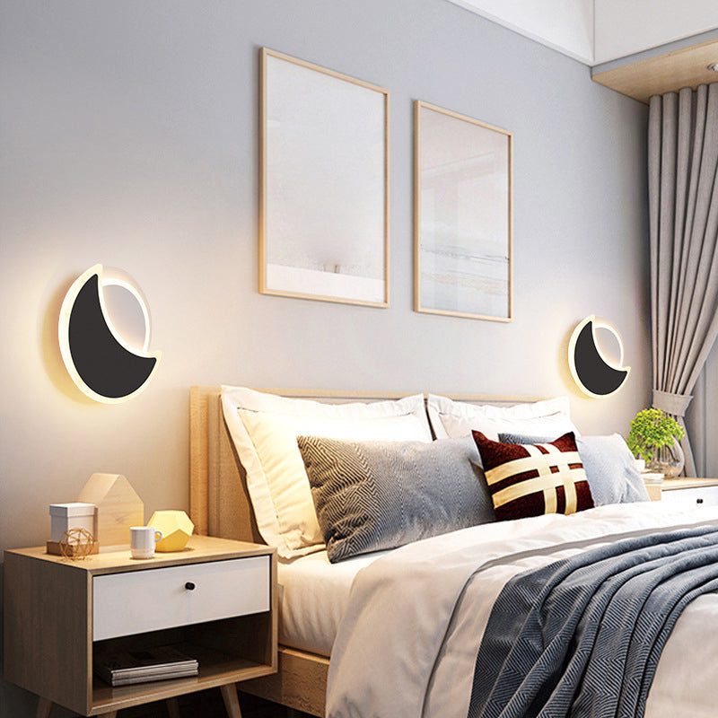Modern 2 - Light Round Wall Light in Black / White Finish Iron and Acrylic Wall Flush