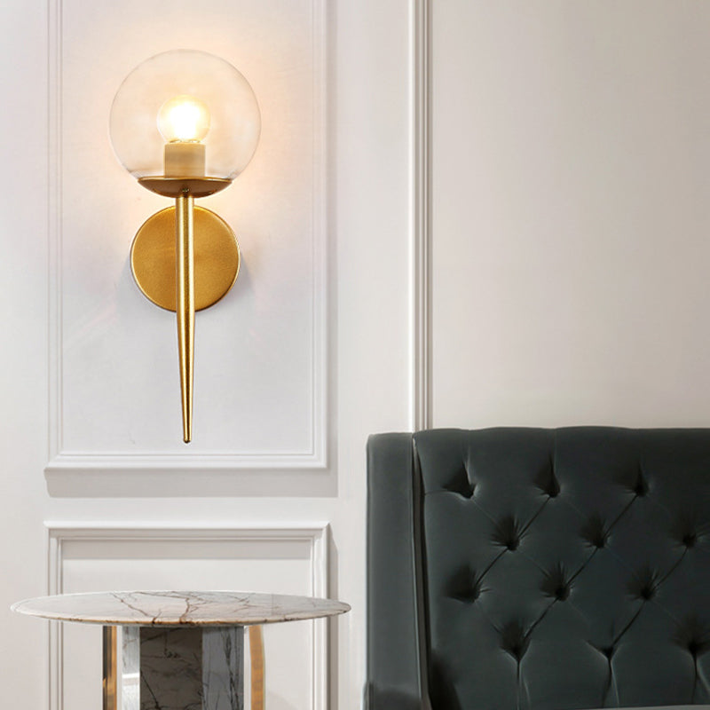 Clear Globe Shade Wall Sconce Metal Contemporary Wall Armed Light in Black / Gold
