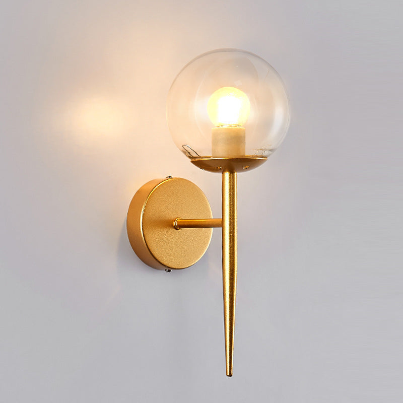 Clear Globe Shade Wall Sconce Metal Contemporary Wall Armed Light in Black / Gold