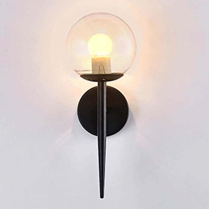 Clear Globe Shade Wall Sconce Metal Contemporary Wall Armed Light in Black / Gold