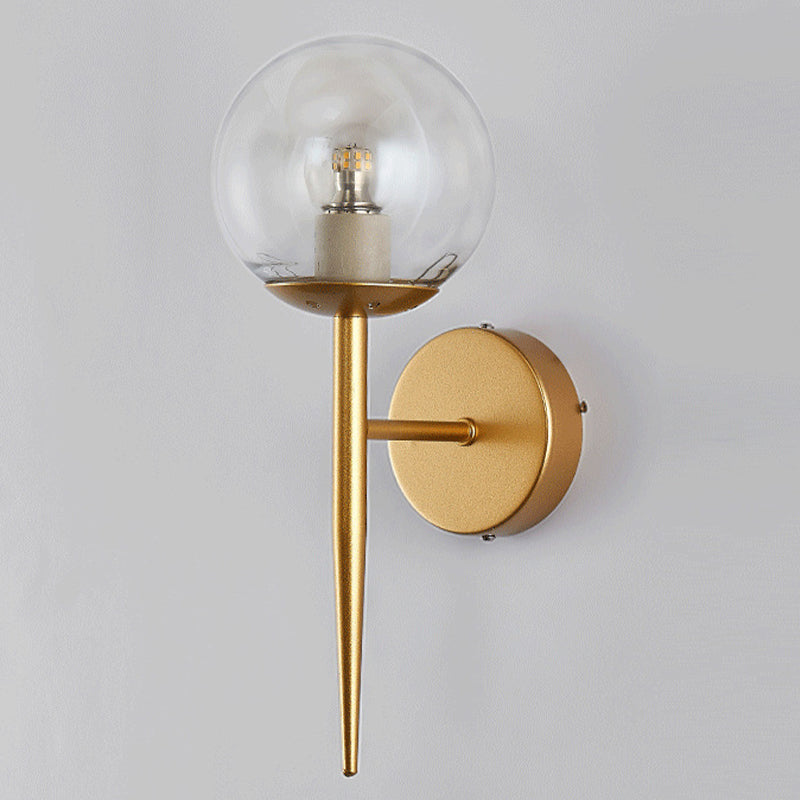Clear Globe Shade Wall Sconce Metal Contemporary Wall Armed Light in Black / Gold
