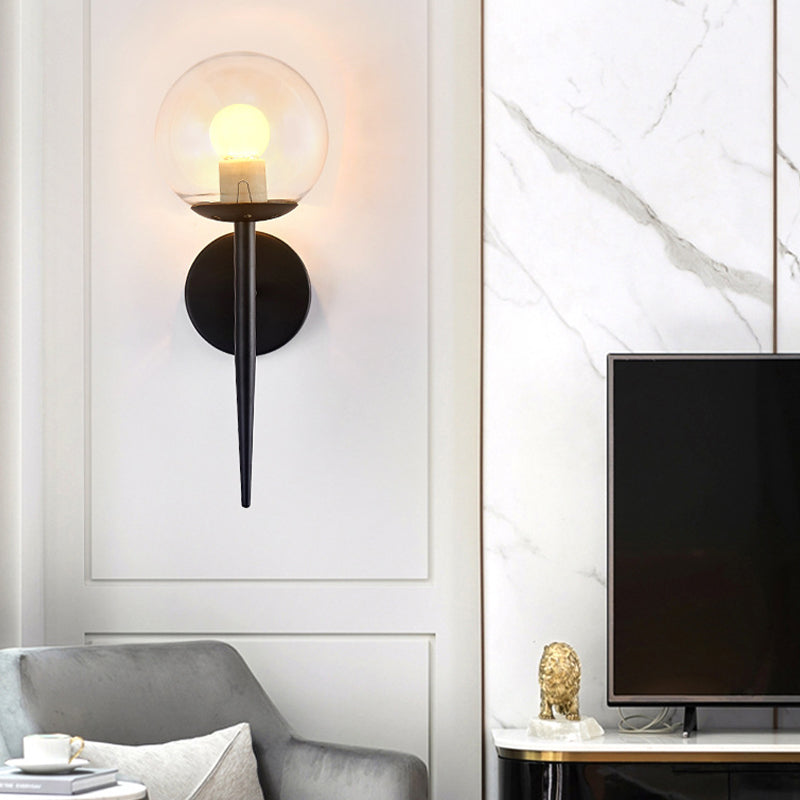 Clear Globe Shade Wall Sconce Metal Contemporary Wall Armed Light in Black / Gold