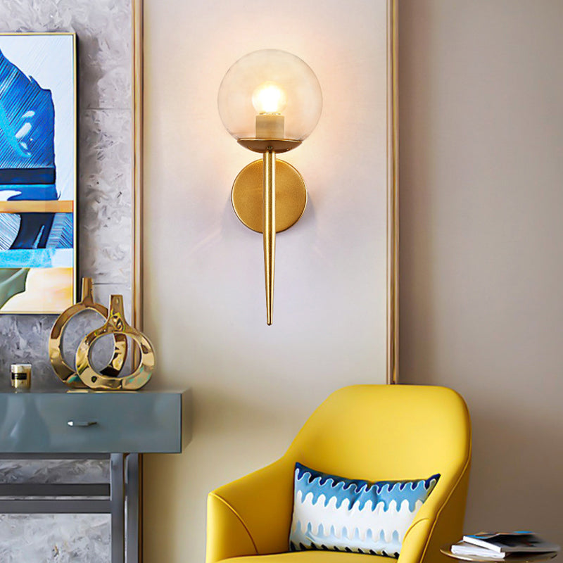Clear Globe Shade Wall Sconce Metal Contemporary Wall Armed Light in Black / Gold