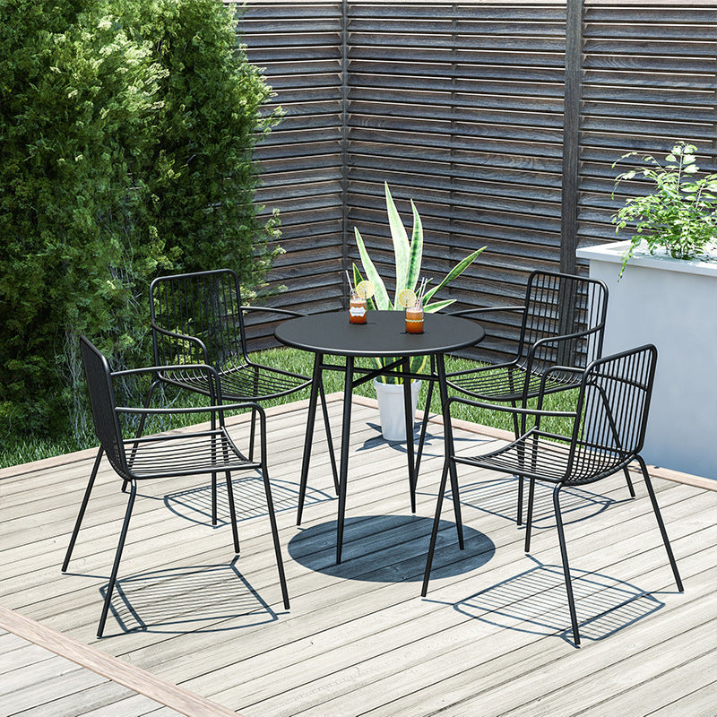 Modern Metal Bistro Table Set in Black 1/3/5 Pieces Dining Table Set for Outside
