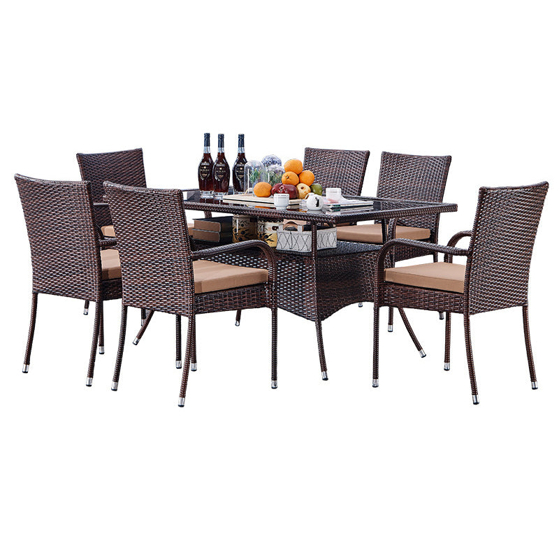 Modern Tempered Glass Outdoor Table Set 1/5/7 Pieces Bistro Table Set with Rat Base
