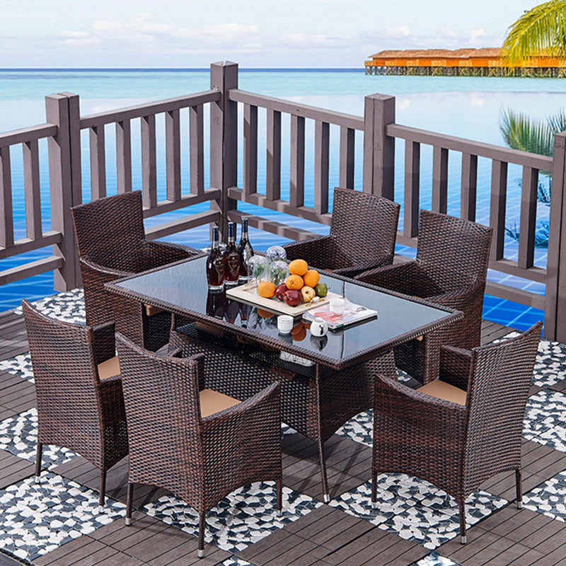 Modern Tempered Glass Outdoor Table Set 1/5/7 Pieces Bistro Table Set with Rat Base