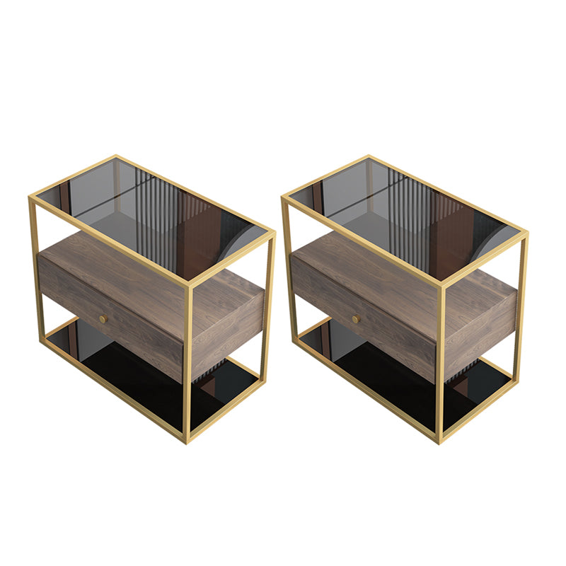 21.65" Tall Rectangular Glass Top Side Table Stainless Steel Frame End Table with Storage