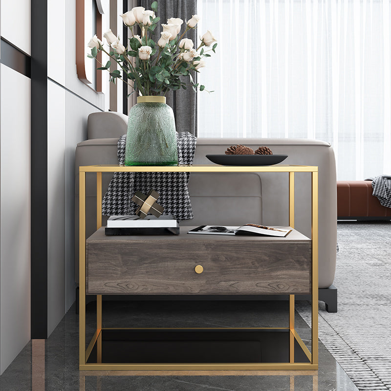21.65" Tall Rectangular Glass Top Side Table Stainless Steel Frame End Table with Storage